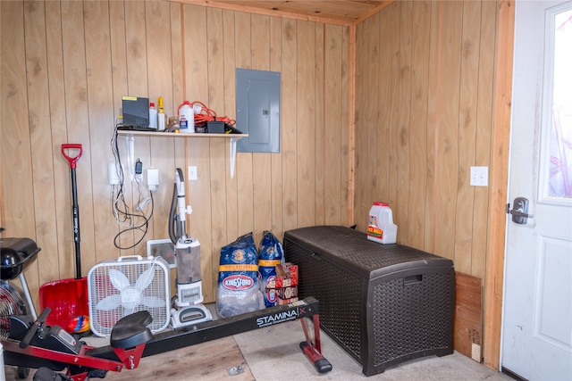 interior space with wooden walls