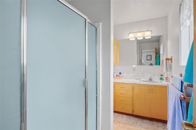 707 W Desta St, Hamilton, MT 59840 - bathroom featuring a shower with door, oversized vanity, and tile floors