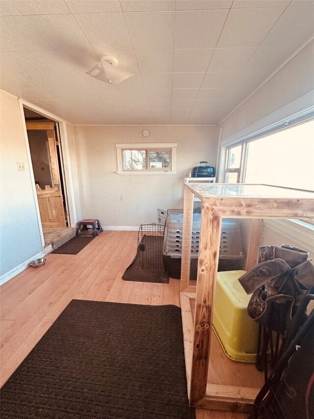 workout area featuring hardwood / wood-style floors