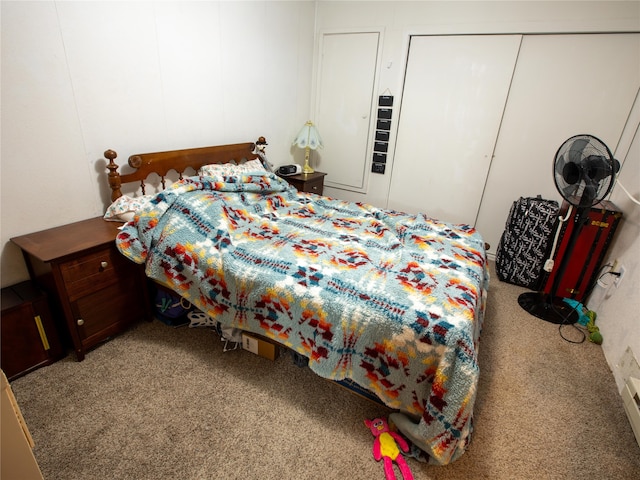 bedroom with light colored carpet