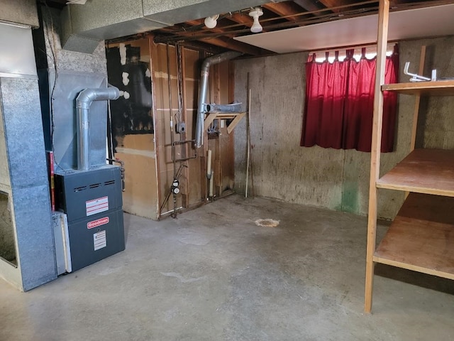 basement with heating unit