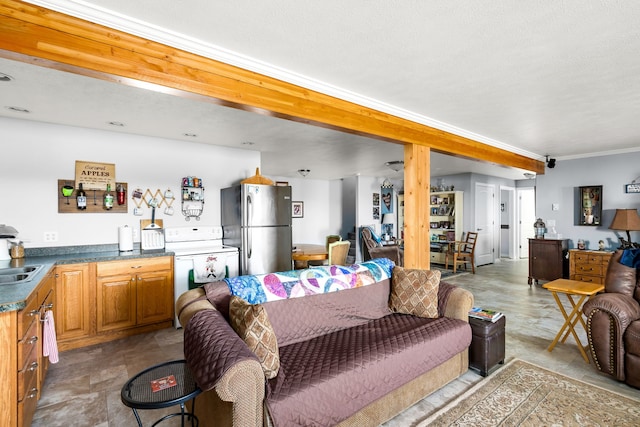 living room with sink