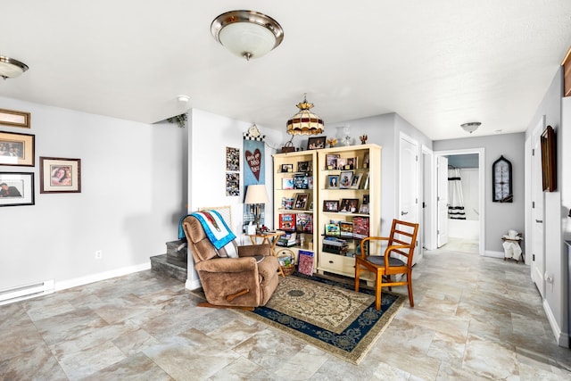 living room with a baseboard radiator