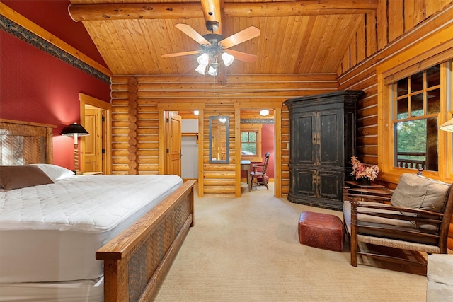 770 Pallo Trl, Hamilton, MT 59840 - carpeted bedroom with log walls and wood ceiling