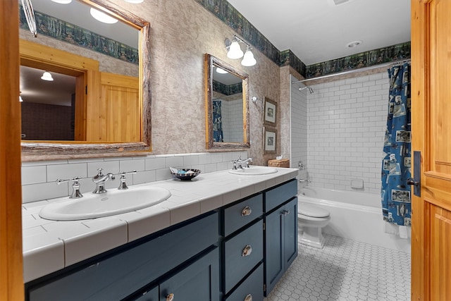 770 Pallo Trl, Hamilton, MT 59840 - bathroom with double vanity, shower / bathtub combination with curtain, and tile patterned floors
