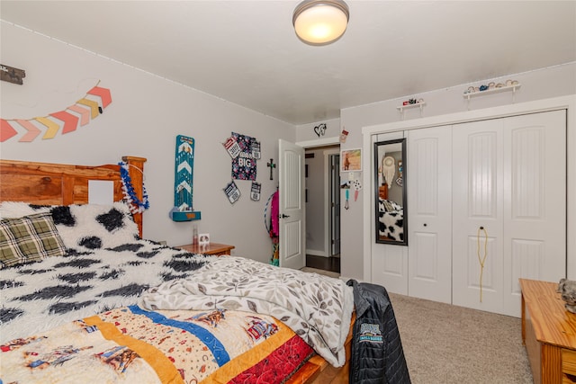 carpeted bedroom with a closet