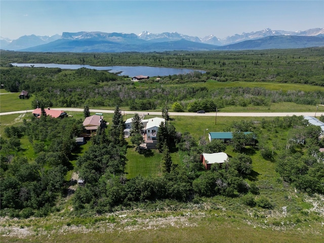 aerial view with a water and mountain view