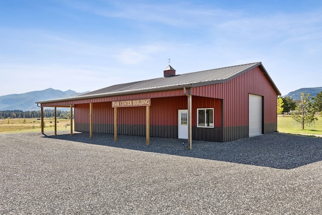 garage with a mountain view