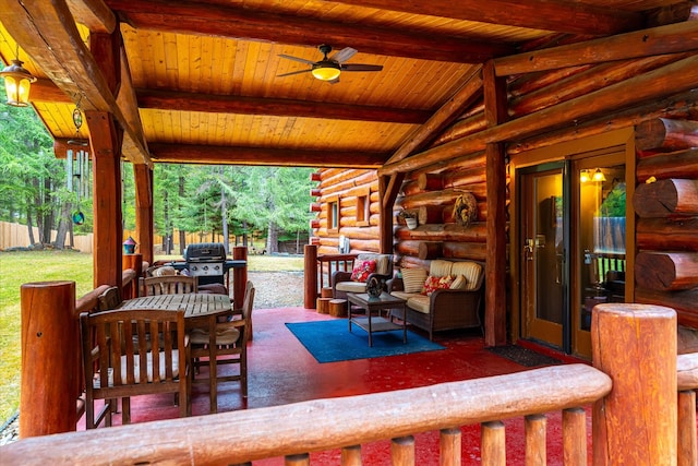 view of patio / terrace with area for grilling and ceiling fan