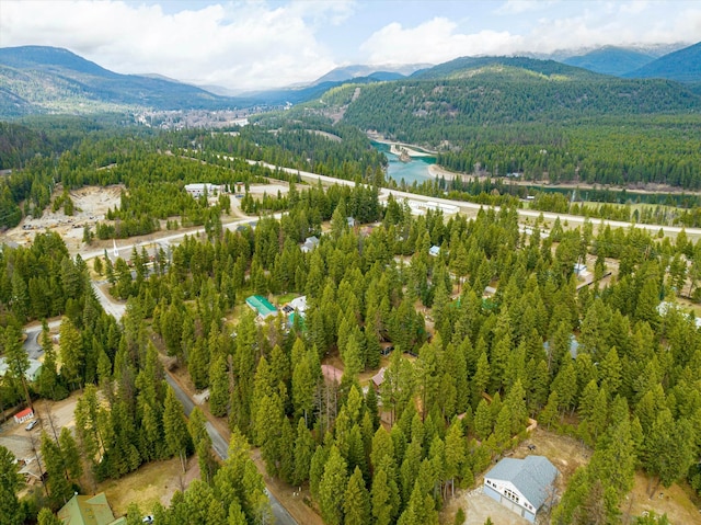 birds eye view of property featuring a water and mountain view