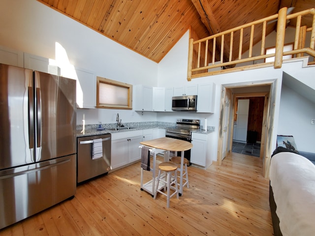 kitchen with white cabinets, light hardwood / wood-style floors, and stainless steel appliances