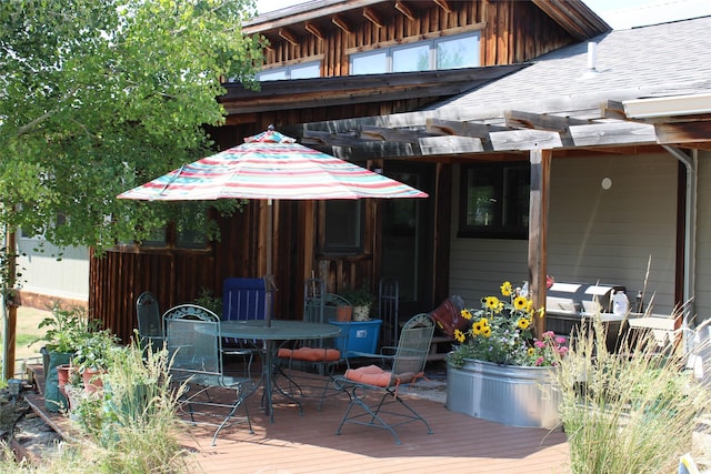 wooden terrace featuring a pergola