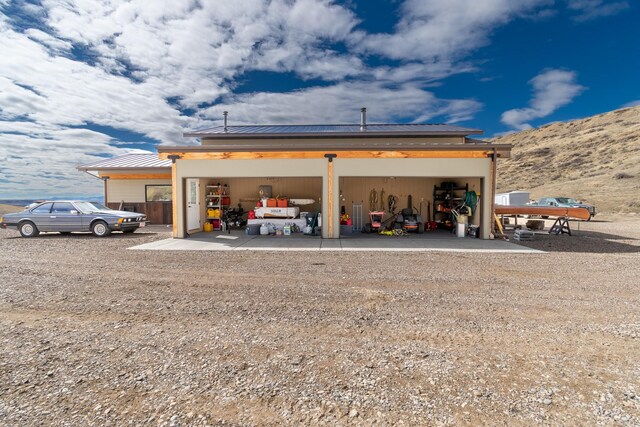 garage with a mountain view