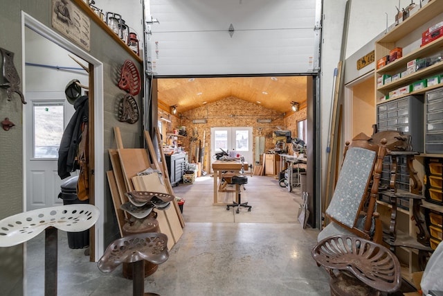 miscellaneous room with lofted ceiling