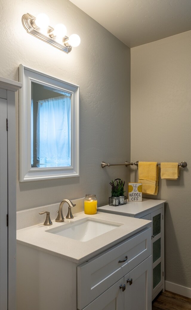 bathroom featuring hardwood / wood-style floors and vanity