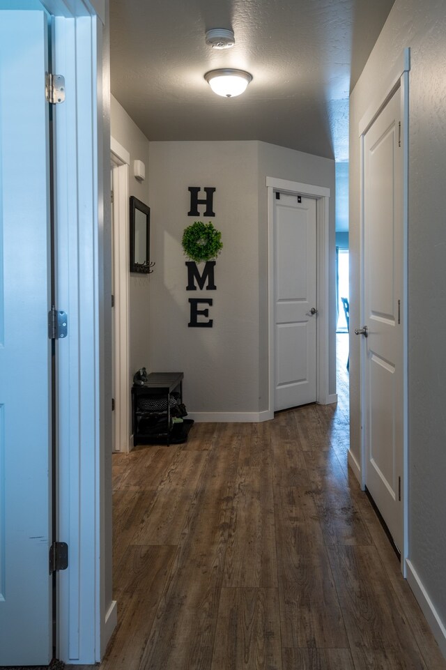 corridor featuring dark wood-type flooring