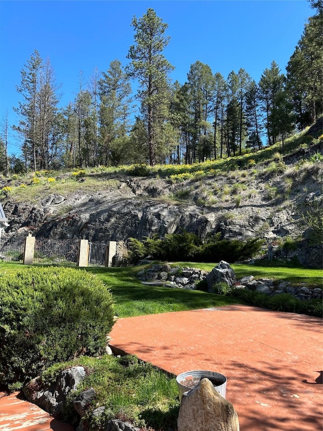 view of community featuring fence