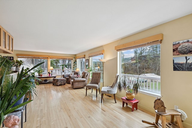 sunroom / solarium featuring baseboards and hardwood / wood-style flooring