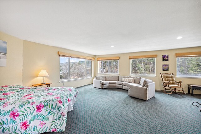 bedroom with multiple windows and carpet