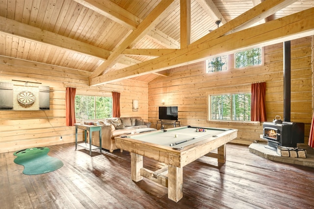 game room featuring hardwood / wood-style flooring and wood ceiling