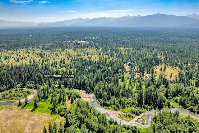 drone / aerial view featuring a mountain view