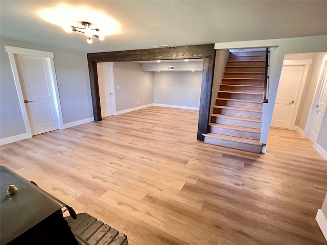 interior space with light hardwood / wood-style floors