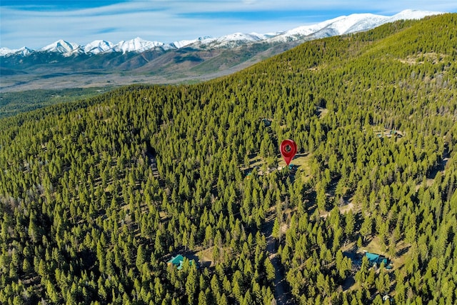 drone / aerial view featuring a mountain view