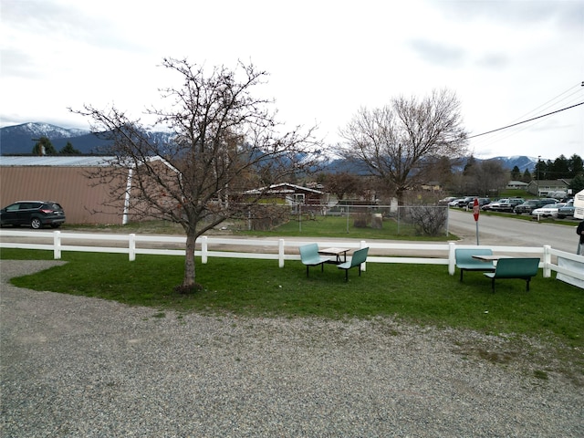 exterior space featuring a mountain view