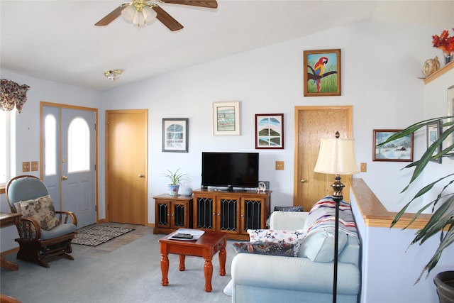 95 Furman Ln, East Helena, MT 59635 - carpeted living area with lofted ceiling and ceiling fan