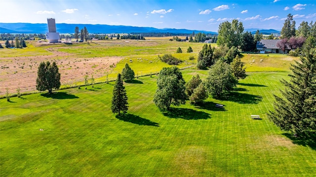 birds eye view of property with a rural view and a mountain view