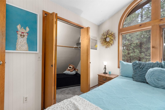 bedroom featuring a closet and dark colored carpet