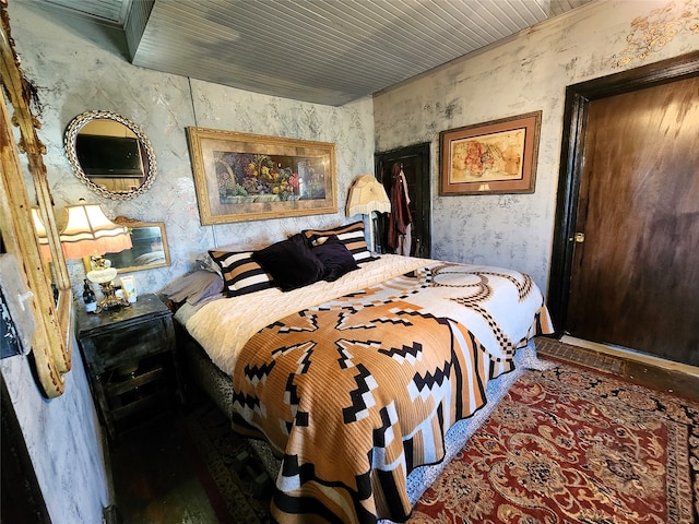 bedroom featuring wooden ceiling