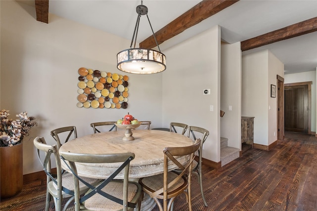 87 Rusty Iron Way, Eureka, MT 59917 - dining room with beam ceiling, dark wood-style floors, and stairway