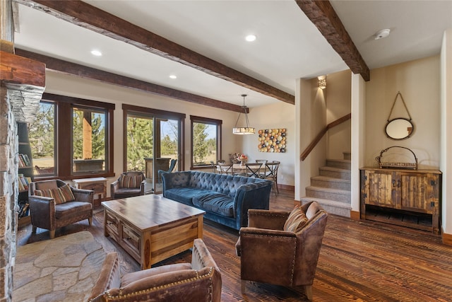 87 Rusty Iron Way, Eureka, MT 59917 - living room featuring beamed ceiling and dark wood-type flooring
