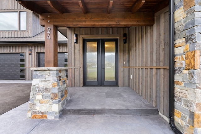 doorway to property featuring french doors