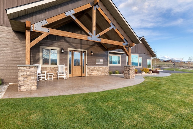 exterior space featuring a patio and a yard