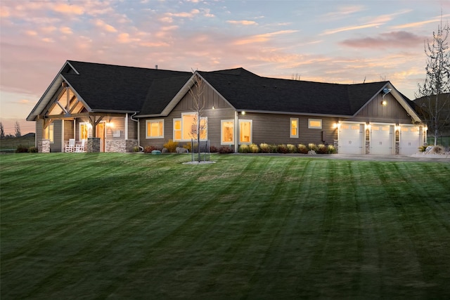 view of front of home with a lawn