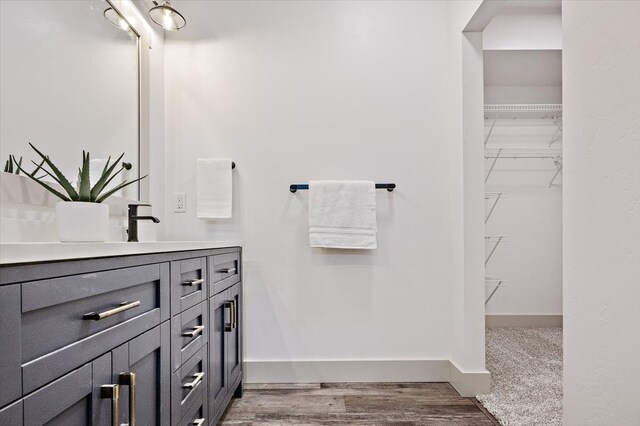 bathroom featuring hardwood / wood-style floors and vanity