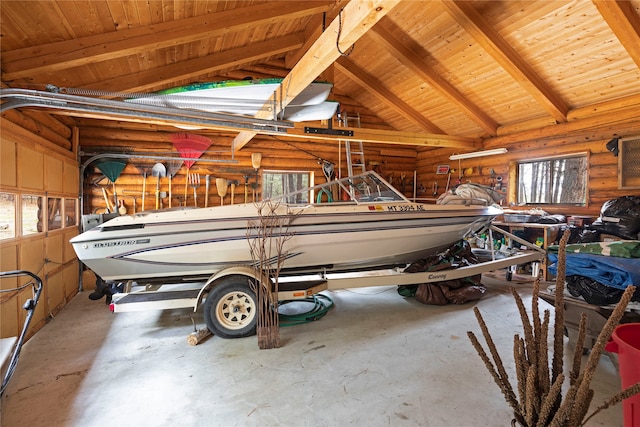 garage featuring wood ceiling