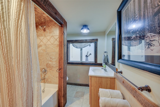 full bathroom with tile flooring, vanity, shower / bath combo, and toilet