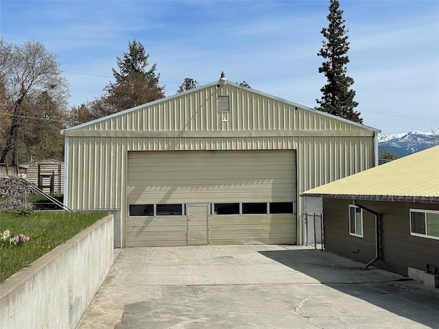 garage with a mountain view