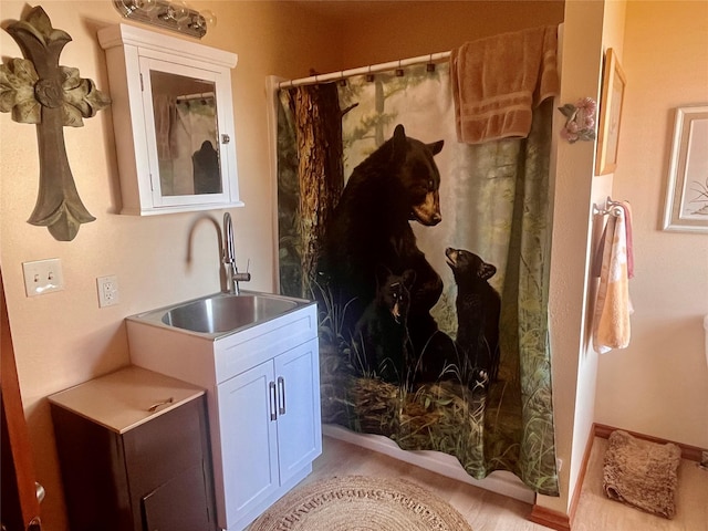 630 18th Rd NW, Choteau, MT 59422 - interior space with curtained shower, vanity, and baseboards