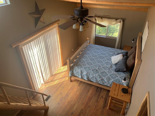 102 W Clark St, Philipsburg, MT 59858 - bedroom with hardwood / wood-style flooring, visible vents, and ceiling fan
