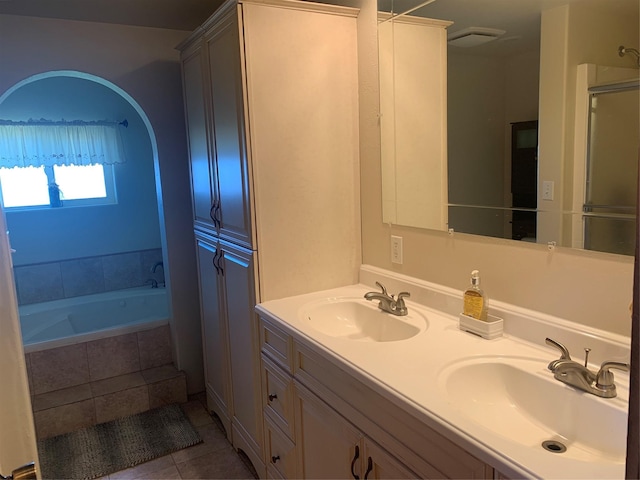102 W Clark St, Philipsburg, MT 59858 - bathroom with a garden tub, tile patterned flooring, a sink, and double vanity