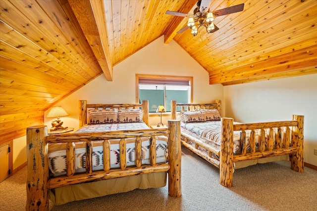400 Kintla Ranch Rd, Polebridge, MT 59928 - bedroom with carpet flooring, wood ceiling, and ceiling fan