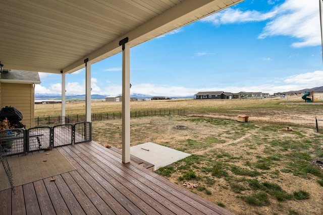 deck featuring a rural view