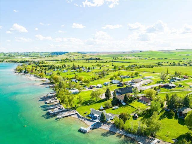 aerial view featuring a water view and a rural view