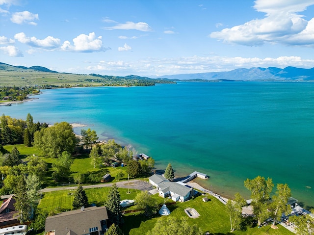 aerial view with a water and mountain view