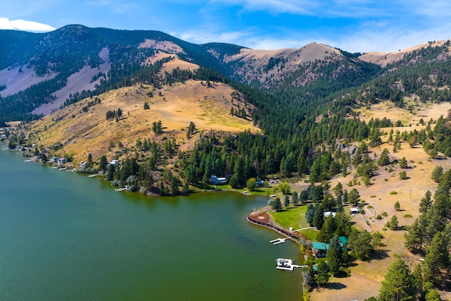 aerial view with a water and mountain view