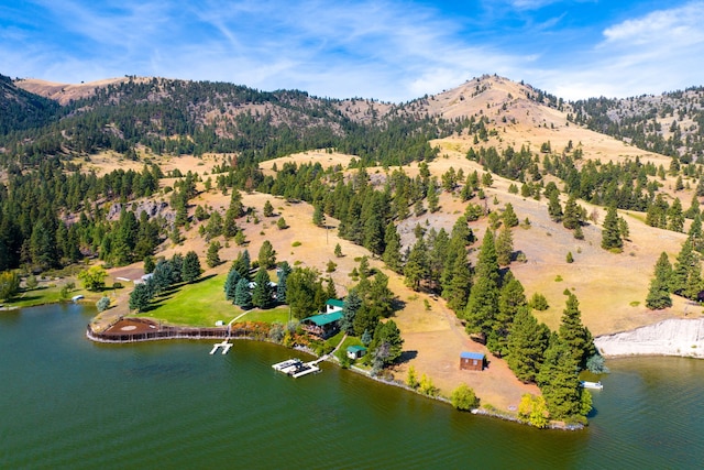 birds eye view of property featuring a water and mountain view